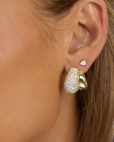 Norah Pave Double Hoop- Gold/White