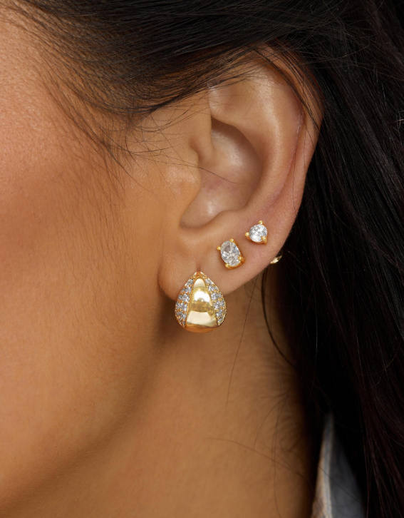 Lil Norah Mixed Pave Earrings- Gold/White