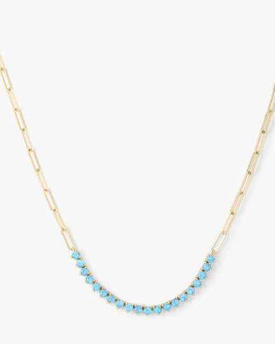 Not Your Basic Samantha Tennis Necklace- Gold/Blue Opal