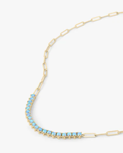 Not Your Basic Samantha Tennis Necklace- Gold/Blue Opal