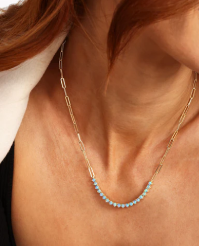 Not Your Basic Samantha Tennis Necklace- Gold/Blue Opal