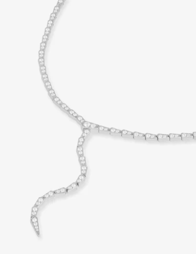 Pave Serpent Lariat Necklace- Silver