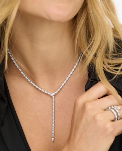 Pave Serpent Lariat Necklace- Silver