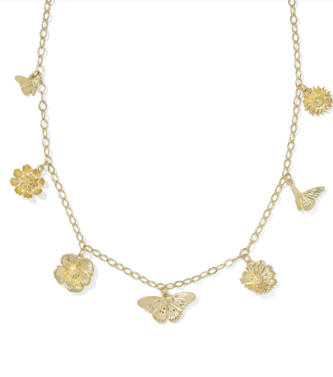 Cailey Butterfly & Wildflower Charm Necklace- Gold