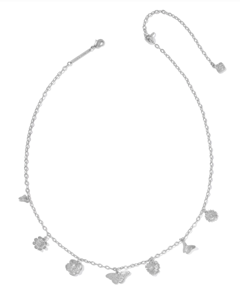 Cailey Butterfly & Wildflower Charm Necklace - Vintage Silver