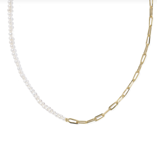 Markie Gold Paperclip & Freshwater Pearl Half Chain Necklace