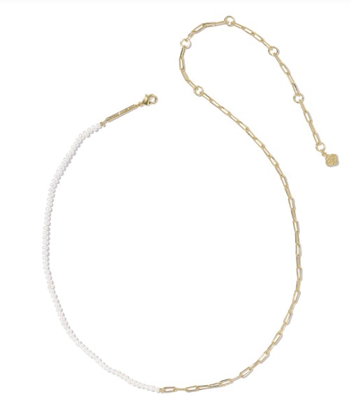 Markie Gold Paperclip & Freshwater Pearl Half Chain Necklace