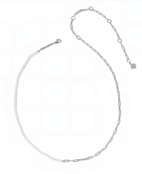 Markie Silver Half Chain & Freshwater Pearl Paperclip Necklace