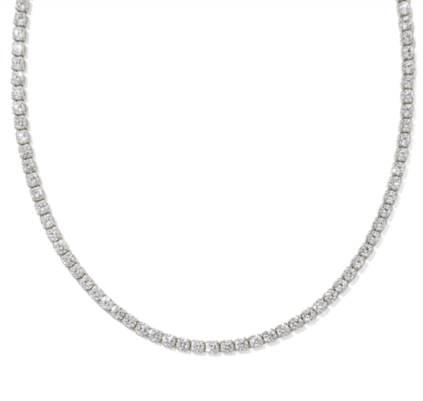 Renee Tennis Necklace Rhodium Metal White CZ