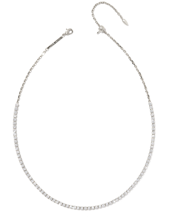 Renee Tennis Necklace Rhodium Metal White CZ