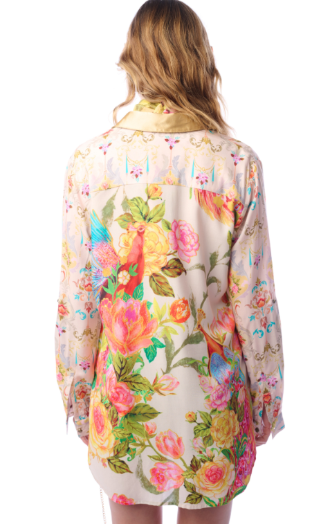 Earth Angels Peacock Embroidered Luxury Blouse - Beige