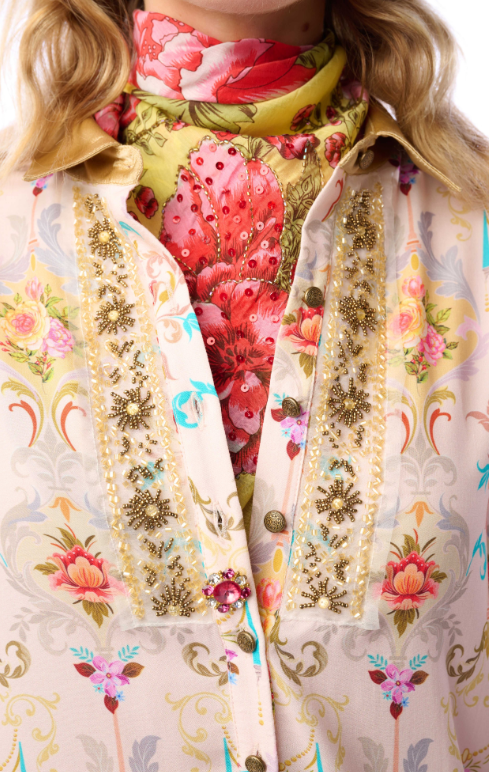 Earth Angels Peacock Embroidered Luxury Blouse - Beige