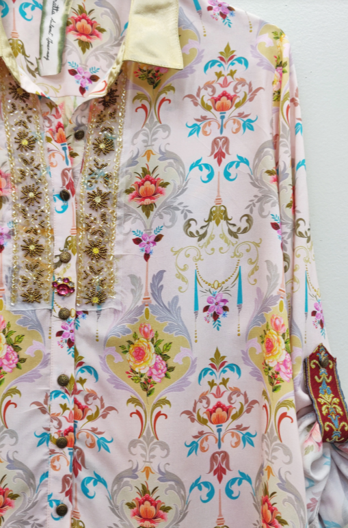 Earth Angels Peacock Embroidered Luxury Blouse - Beige
