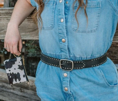 Leather Grunge Studded Belt- BLK