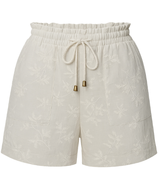 Audra Embroidered Drawstring Shorts - Vintage Cream - M