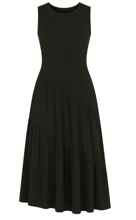 Rome Asymmetric Tiered Knit Midi Dress - Black - Xs