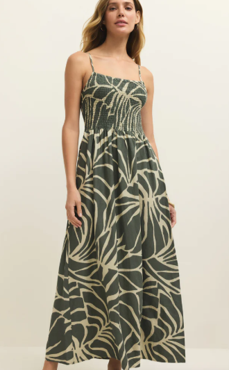 Bayside Tova Palm Midi Dress- Tea Leaf