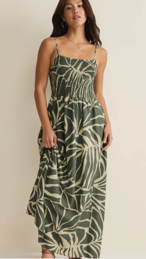Bayside Tova Palm Midi Dress- Tea Leaf