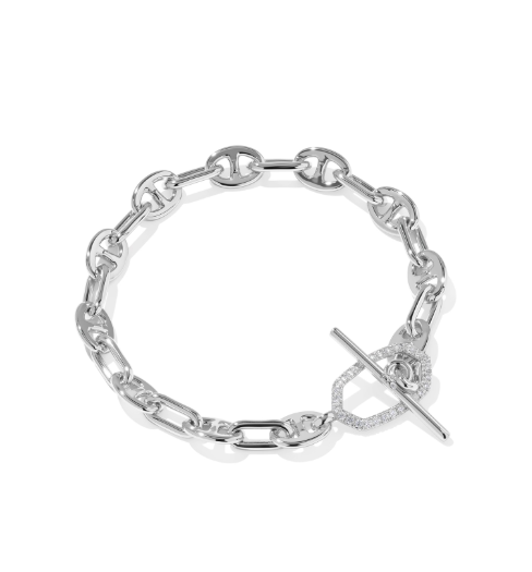 Elisa Silver Toggle Mariner Link Bracelet - Reversible CZ Pave