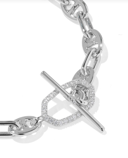 Elisa Silver Toggle Mariner Link Bracelet - Reversible CZ Pave