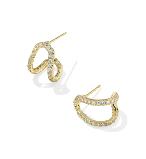 Daphne Pave Huggie Earring Gold- White CZ