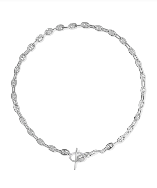 Elisa Toggle Link Chain Necklace Rhodium- White CZ