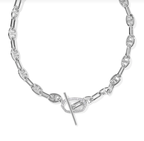 Elisa Toggle Link Chain Necklace Rhodium- White CZ