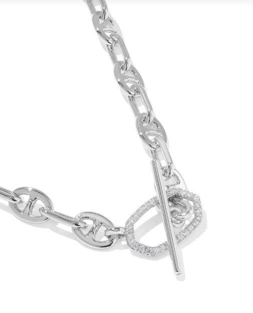 Elisa Toggle Link Chain Necklace Rhodium- White CZ