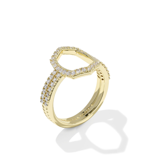 Daphne Pave Cocktail Ring 8 Gold- White CZ