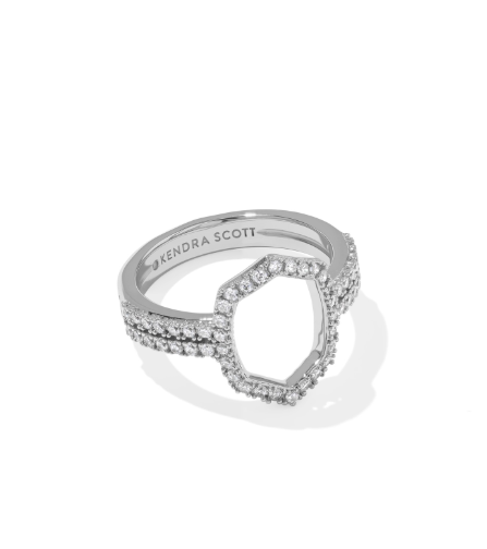 Daphne Pave Cocktail Ring 6 Rhodium- White CZ