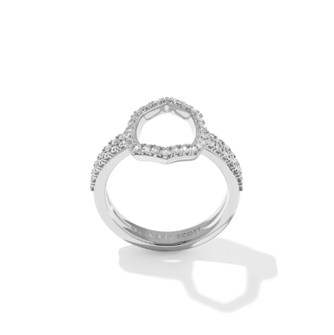 Daphne Pave Cocktail Ring 6 Rhodium- White CZ