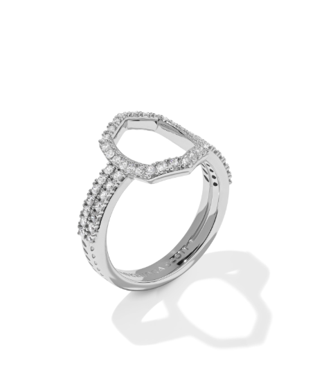 Daphne Pave Cocktail Ring 6 Rhodium- White CZ
