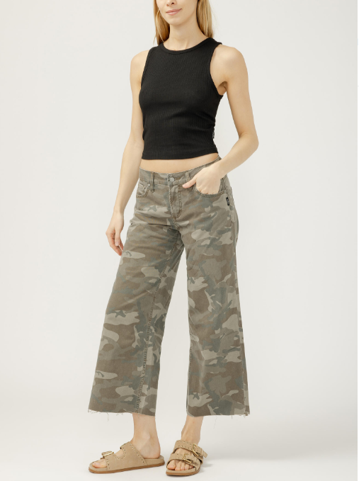Suki Wide Leg Crop Jean- Camo - 28