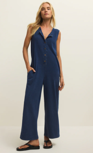 Fiona Jersey Denim Jumpsuit- Indigo - L