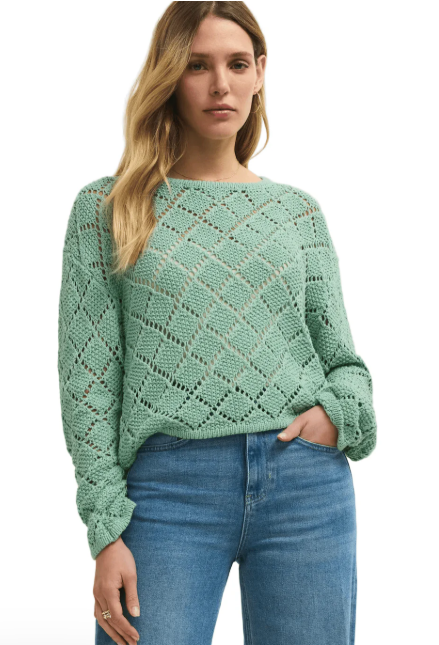 Hullen Crochet Sweater- Crystal Green - L