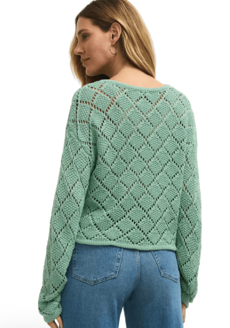 Hullen Crochet Sweater- Crystal Green