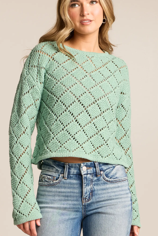 Hullen Crochet Sweater- Crystal Green - Xs