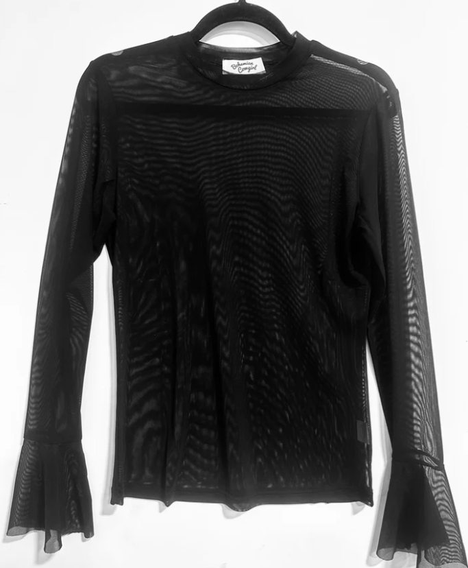 Bell Sleeve Mesh Top- BLK - M