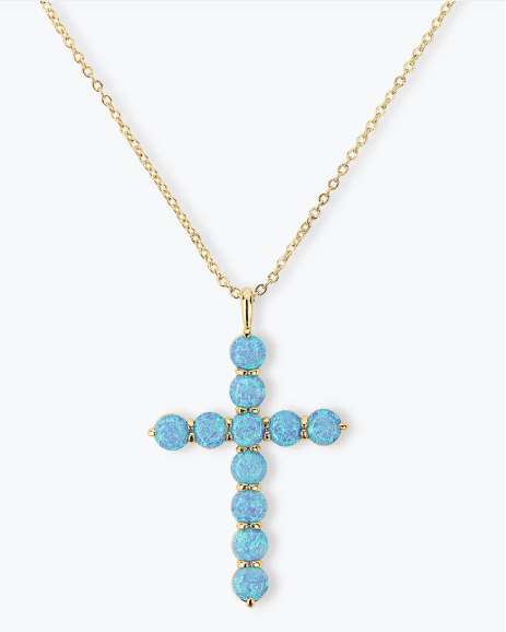 "Oh She Fancy" Opal Gold Cross Pendant Necklace