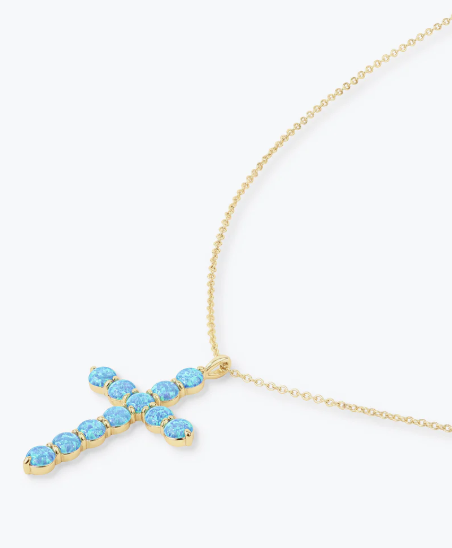 "Oh She Fancy" Opal Gold Cross Pendant Necklace