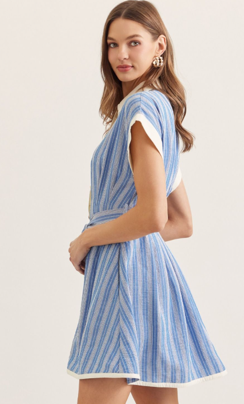 Angel Striped Collared Dress- Lt. Blue