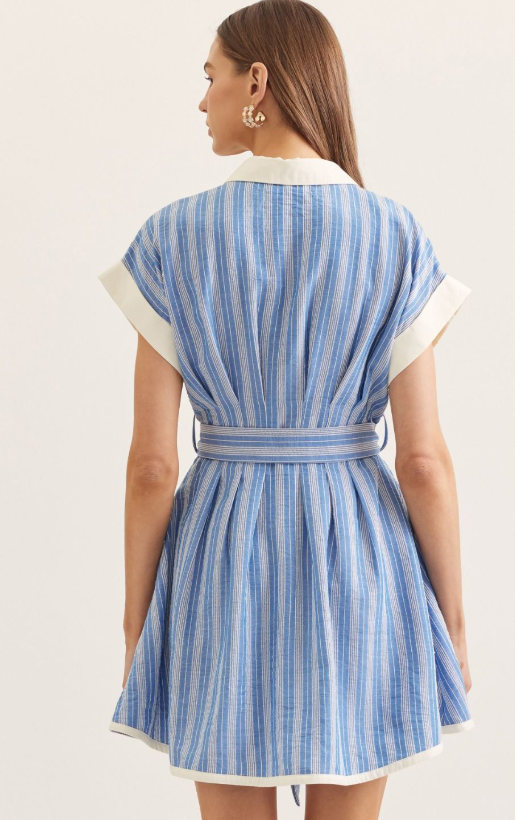 Angel Striped Collared Dress- Lt. Blue - S