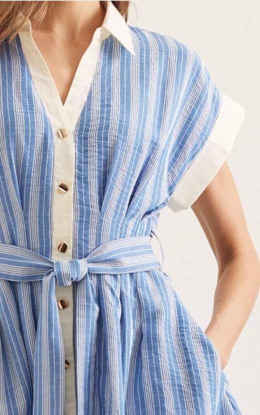 Angel Striped Collared Dress- Lt. Blue