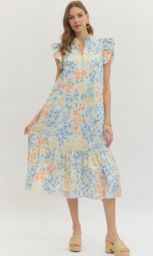 Crissy Floral Midi Dress- Vanilla