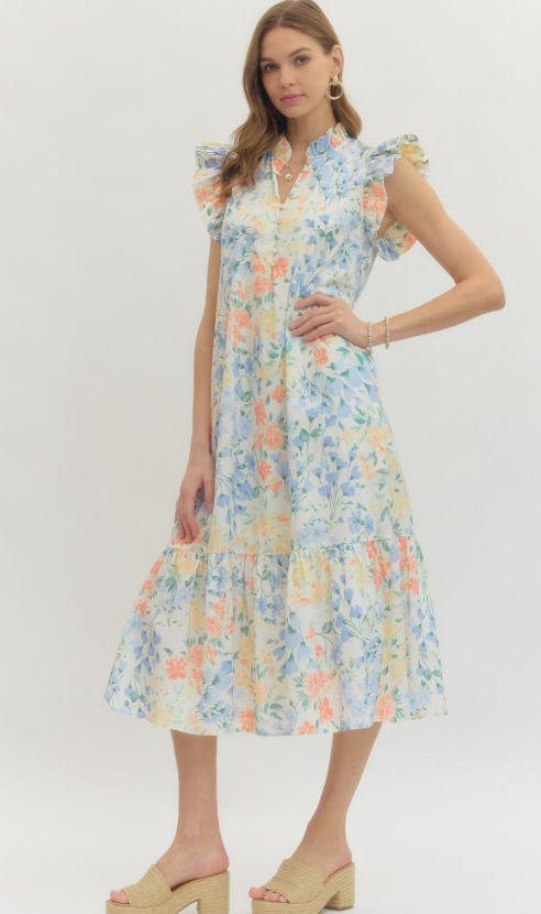 Crissy Floral Midi Dress- Vanilla