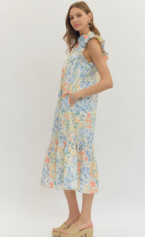Crissy Floral Midi Dress- Vanilla - S