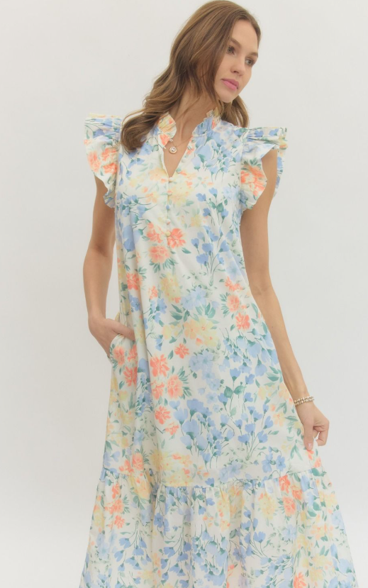 Crissy Floral Midi Dress- Vanilla