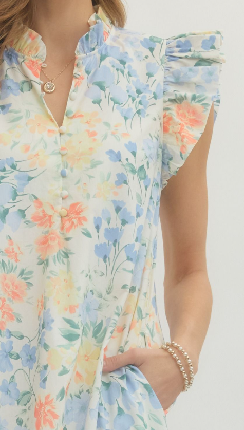 Crissy Floral Midi Dress- Vanilla - S