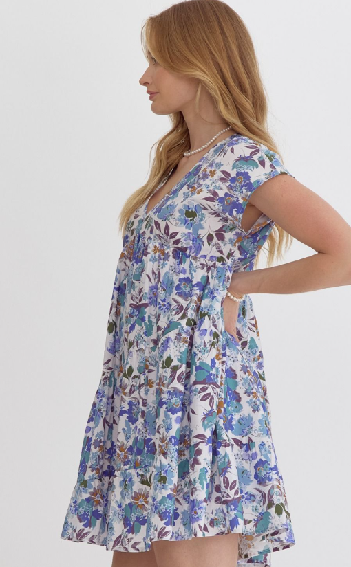 Sael Floral V-Neck Dress- Blueberry