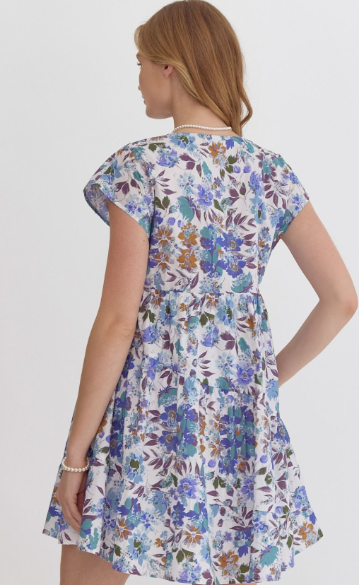 Sael Floral V-Neck Dress- Blueberry - S